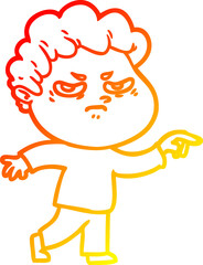 warm gradient line drawing of a cartoon angry man