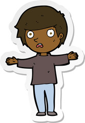 sticker of a cartoon worried boy