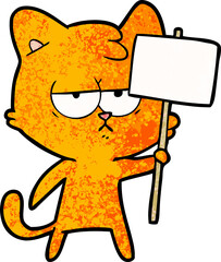 bored cartoon cat with sign post