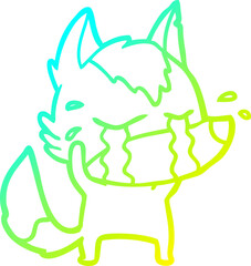 cold gradient line drawing of a cartoon crying wolf
