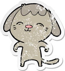 distressed sticker of a happy cartoon dog