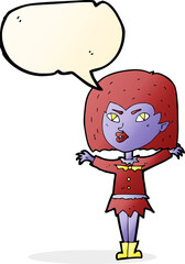 cartoon vampire girl with speech bubble