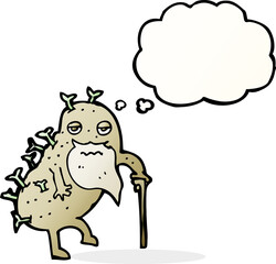 cartoon old potato with thought bubble