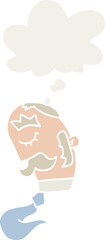 cartoon man with mustache with thought bubble in retro style