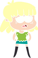 flat color style cartoon tired woman