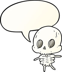 cute cartoon skeleton with speech bubble in smooth gradient style