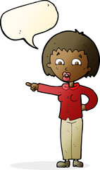 cartoon pointing woman with speech bubble