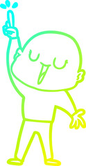 cold gradient line drawing of a happy cartoon bald man