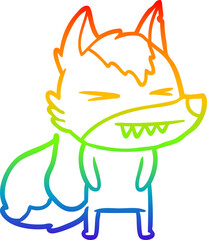 rainbow gradient line drawing of a angry wolf cartoon