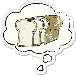 cartoon sliced bread with thought bubble as a distressed worn sticker