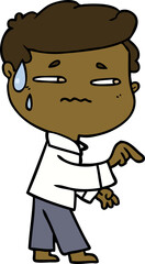 cartoon anxious man pointing