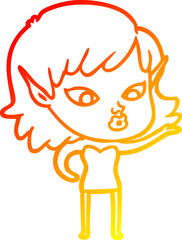 warm gradient line drawing of a pretty cartoon elf girl