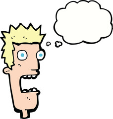 cartoon shocked man's face with thought bubble