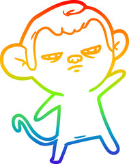 rainbow gradient line drawing of a cartoon monkey