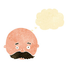 cartoon bald man with mustache with thought bubble