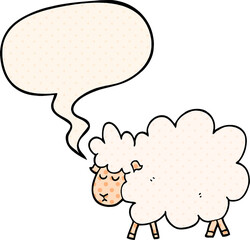 cartoon sheep with speech bubble in comic book style