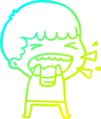 cold gradient line drawing of a cartoon laughing man