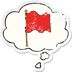 cartoon flag with thought bubble as a distressed worn sticker