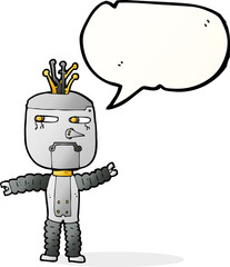 cartoon waving robot with speech bubble