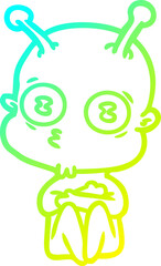 cold gradient line drawing of a cartoon weird bald spaceman