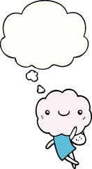 cute cloud head creature with thought bubble