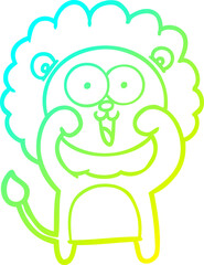 cold gradient line drawing of a happy cartoon lion