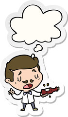 cartoon wine expert with thought bubble as a printed sticker