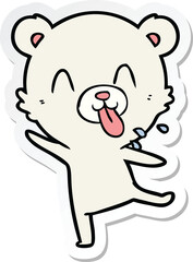sticker of a rude cartoon polar bear sticking out tongue
