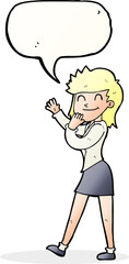 cartoon happy businesswoman with speech bubble