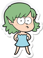 sticker of a cartoon elf girl in dress