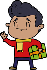 happy cartoon man with gift