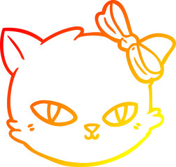 warm gradient line drawing of a cartoon cat wearing bow