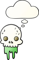 cartoon spooky halloween skull with thought bubble in smooth gradient style