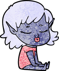 pretty cartoon elf girl sitting