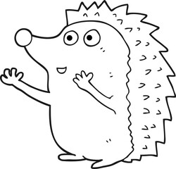 freehand drawn black and white cartoon cute hedgehog