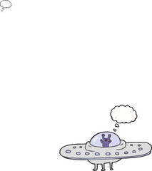 freehand drawn thought bubble cartoon flying saucer