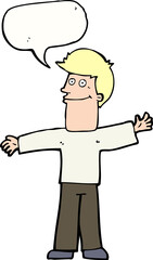 cartoon happy man with speech bubble