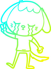 cold gradient line drawing of a cartoon dog crying