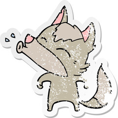 distressed sticker of a howling wolf cartoon