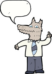 cartoon business wolf with idea with speech bubble