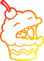 warm gradient line drawing of a funny cupcake