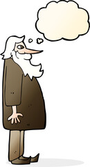 cartoon bearded old man with thought bubble