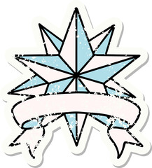 worn old sticker with banner of a star