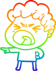 rainbow gradient line drawing of a cartoon furious man