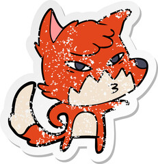distressed sticker of a clever cartoon fox