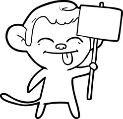 funny cartoon monkey with placard