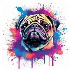 Colorful dog head art, artistic illustration, multicolor paint splash, generative AI