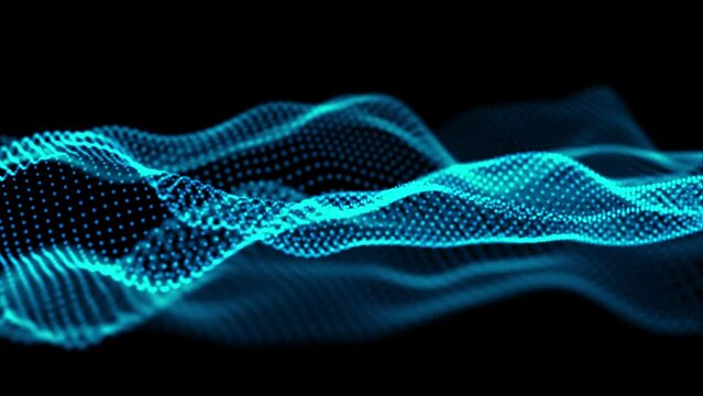 Waving blue glowing cybernetics connecting lines with wireframe wave background. beautiful abstract wave technology background with blue light digital effect corporate concept Technology Background