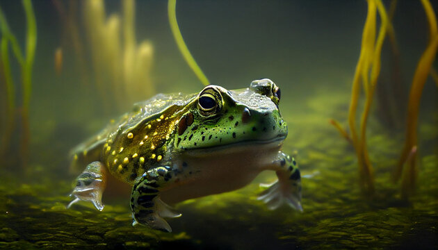 An endangered Hawaiian Green Sea Frog cruises in the sea Ai generated image