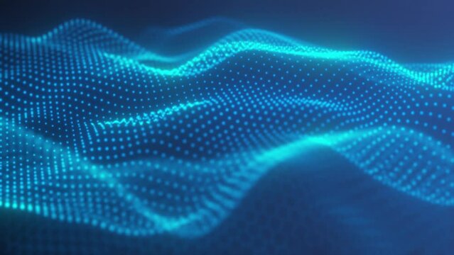 Particles blue wave Cyber technology background loop. Digital luxurious wave particles flow background, Motion of digital data flow.